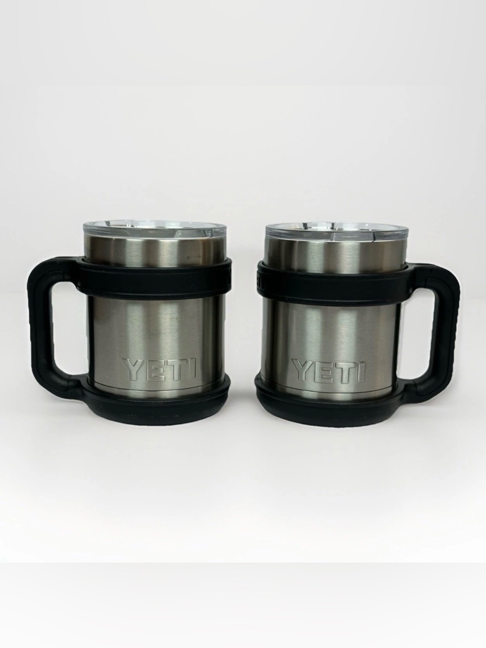 🧊 Set of 2 YETI Rambler 10 oz Lowball Tumblers w/ Handles & Lids StainlessSteel